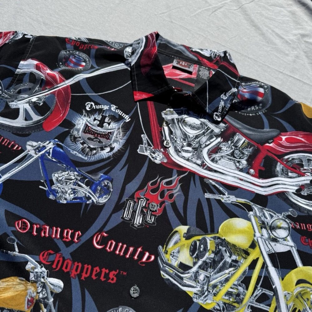 Y2K 2004 Orange County Choppers OCC Button Up Motorcycle Resort Shirt Size XL